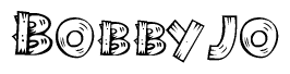 The clipart image shows the name Bobbyjo stylized to look as if it has been constructed out of wooden planks or logs. Each letter is designed to resemble pieces of wood.