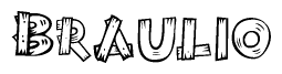 The image contains the name Braulio written in a decorative, stylized font with a hand-drawn appearance. The lines are made up of what appears to be planks of wood, which are nailed together