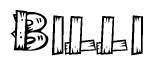 The clipart image shows the name Billi stylized to look like it is constructed out of separate wooden planks or boards, with each letter having wood grain and plank-like details.