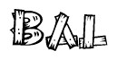 The clipart image shows the name Bal stylized to look as if it has been constructed out of wooden planks or logs. Each letter is designed to resemble pieces of wood.