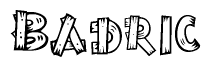 The image contains the name Badric written in a decorative, stylized font with a hand-drawn appearance. The lines are made up of what appears to be planks of wood, which are nailed together