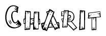 The image contains the name Charit written in a decorative, stylized font with a hand-drawn appearance. The lines are made up of what appears to be planks of wood, which are nailed together