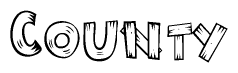 The image contains the name County written in a decorative, stylized font with a hand-drawn appearance. The lines are made up of what appears to be planks of wood, which are nailed together