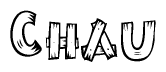 The clipart image shows the name Chau stylized to look as if it has been constructed out of wooden planks or logs. Each letter is designed to resemble pieces of wood.
