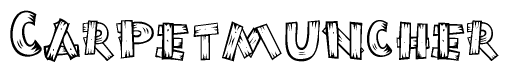 The clipart image shows the name Carpetmuncher stylized to look like it is constructed out of separate wooden planks or boards, with each letter having wood grain and plank-like details.