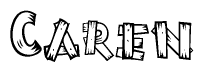 The image contains the name Caren written in a decorative, stylized font with a hand-drawn appearance. The lines are made up of what appears to be planks of wood, which are nailed together