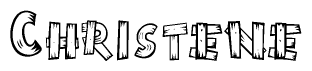 The image contains the name Christene written in a decorative, stylized font with a hand-drawn appearance. The lines are made up of what appears to be planks of wood, which are nailed together
