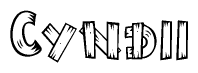 The image contains the name Cyndii written in a decorative, stylized font with a hand-drawn appearance. The lines are made up of what appears to be planks of wood, which are nailed together