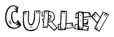 The image contains the name Curley written in a decorative, stylized font with a hand-drawn appearance. The lines are made up of what appears to be planks of wood, which are nailed together