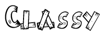 The image contains the name Classy written in a decorative, stylized font with a hand-drawn appearance. The lines are made up of what appears to be planks of wood, which are nailed together