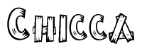 The image contains the name Chicca written in a decorative, stylized font with a hand-drawn appearance. The lines are made up of what appears to be planks of wood, which are nailed together