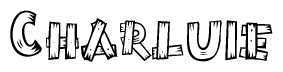 The image contains the name Charluie written in a decorative, stylized font with a hand-drawn appearance. The lines are made up of what appears to be planks of wood, which are nailed together