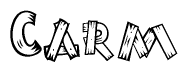 The clipart image shows the name Carm stylized to look as if it has been constructed out of wooden planks or logs. Each letter is designed to resemble pieces of wood.