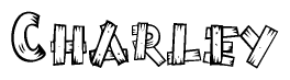 The clipart image shows the name Charley stylized to look as if it has been constructed out of wooden planks or logs. Each letter is designed to resemble pieces of wood.