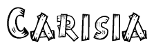 The image contains the name Carisia written in a decorative, stylized font with a hand-drawn appearance. The lines are made up of what appears to be planks of wood, which are nailed together
