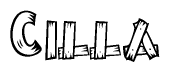 The image contains the name Cilla written in a decorative, stylized font with a hand-drawn appearance. The lines are made up of what appears to be planks of wood, which are nailed together