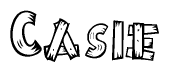 The image contains the name Casie written in a decorative, stylized font with a hand-drawn appearance. The lines are made up of what appears to be planks of wood, which are nailed together