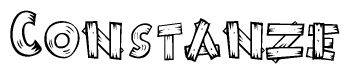 The image contains the name Constanze written in a decorative, stylized font with a hand-drawn appearance. The lines are made up of what appears to be planks of wood, which are nailed together