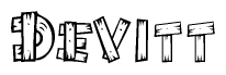 The clipart image shows the name Devitt stylized to look as if it has been constructed out of wooden planks or logs. Each letter is designed to resemble pieces of wood.