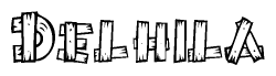 The clipart image shows the name Delhila stylized to look like it is constructed out of separate wooden planks or boards, with each letter having wood grain and plank-like details.