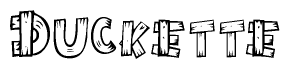 The image contains the name Duckette written in a decorative, stylized font with a hand-drawn appearance. The lines are made up of what appears to be planks of wood, which are nailed together