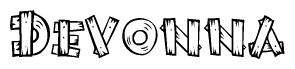 The image contains the name Devonna written in a decorative, stylized font with a hand-drawn appearance. The lines are made up of what appears to be planks of wood, which are nailed together