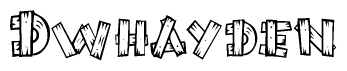 The clipart image shows the name Dwhayden stylized to look as if it has been constructed out of wooden planks or logs. Each letter is designed to resemble pieces of wood.