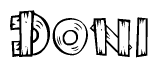 The image contains the name Doni written in a decorative, stylized font with a hand-drawn appearance. The lines are made up of what appears to be planks of wood, which are nailed together