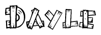 The image contains the name Dayle written in a decorative, stylized font with a hand-drawn appearance. The lines are made up of what appears to be planks of wood, which are nailed together