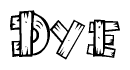 The clipart image shows the name Dye stylized to look like it is constructed out of separate wooden planks or boards, with each letter having wood grain and plank-like details.