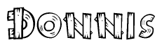 The clipart image shows the name Donnis stylized to look as if it has been constructed out of wooden planks or logs. Each letter is designed to resemble pieces of wood.