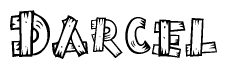 The image contains the name Darcel written in a decorative, stylized font with a hand-drawn appearance. The lines are made up of what appears to be planks of wood, which are nailed together