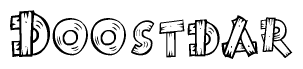The clipart image shows the name Doostdar stylized to look like it is constructed out of separate wooden planks or boards, with each letter having wood grain and plank-like details.