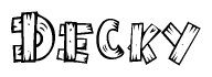 The image contains the name Decky written in a decorative, stylized font with a hand-drawn appearance. The lines are made up of what appears to be planks of wood, which are nailed together