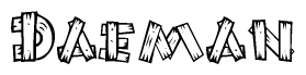 The clipart image shows the name Daeman stylized to look like it is constructed out of separate wooden planks or boards, with each letter having wood grain and plank-like details.