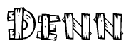 The clipart image shows the name Denn stylized to look like it is constructed out of separate wooden planks or boards, with each letter having wood grain and plank-like details.