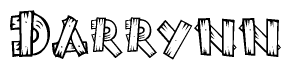 The image contains the name Darrynn written in a decorative, stylized font with a hand-drawn appearance. The lines are made up of what appears to be planks of wood, which are nailed together