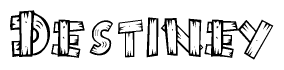 The clipart image shows the name Destiney stylized to look as if it has been constructed out of wooden planks or logs. Each letter is designed to resemble pieces of wood.