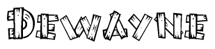 The clipart image shows the name Dewayne stylized to look as if it has been constructed out of wooden planks or logs. Each letter is designed to resemble pieces of wood.