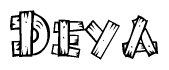 The image contains the name Deya written in a decorative, stylized font with a hand-drawn appearance. The lines are made up of what appears to be planks of wood, which are nailed together