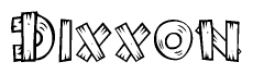 The clipart image shows the name Dixxon stylized to look as if it has been constructed out of wooden planks or logs. Each letter is designed to resemble pieces of wood.