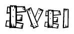 The clipart image shows the name Evei stylized to look like it is constructed out of separate wooden planks or boards, with each letter having wood grain and plank-like details.