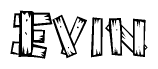 The clipart image shows the name Evin stylized to look as if it has been constructed out of wooden planks or logs. Each letter is designed to resemble pieces of wood.