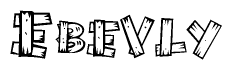 The clipart image shows the name Ebevly stylized to look like it is constructed out of separate wooden planks or boards, with each letter having wood grain and plank-like details.