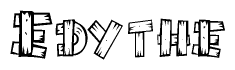 The clipart image shows the name Edythe stylized to look as if it has been constructed out of wooden planks or logs. Each letter is designed to resemble pieces of wood.