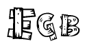 The image contains the name Egb written in a decorative, stylized font with a hand-drawn appearance. The lines are made up of what appears to be planks of wood, which are nailed together