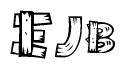 The image contains the name Ejb written in a decorative, stylized font with a hand-drawn appearance. The lines are made up of what appears to be planks of wood, which are nailed together