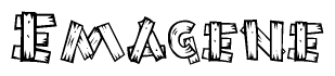 The image contains the name Emagene written in a decorative, stylized font with a hand-drawn appearance. The lines are made up of what appears to be planks of wood, which are nailed together