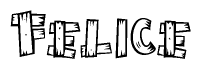 The image contains the name Felice written in a decorative, stylized font with a hand-drawn appearance. The lines are made up of what appears to be planks of wood, which are nailed together