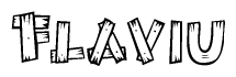 The clipart image shows the name Flaviu stylized to look as if it has been constructed out of wooden planks or logs. Each letter is designed to resemble pieces of wood.